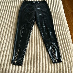 Black Faux Leather Pants with Zipper Detail